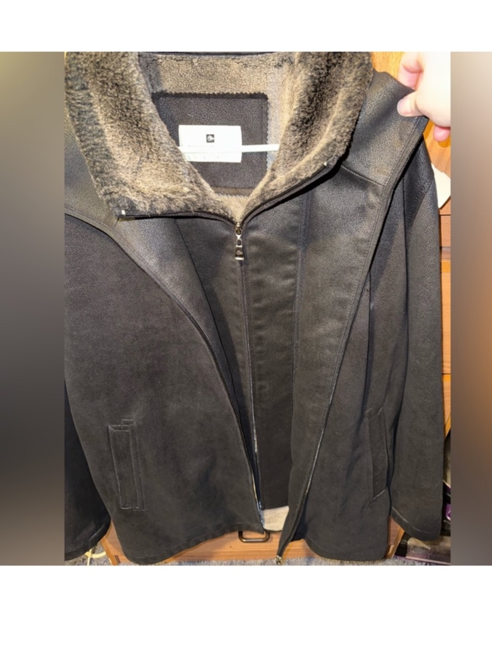 Pierre Balmain Black Jacket with Faux Fur Collar and inner Bib.